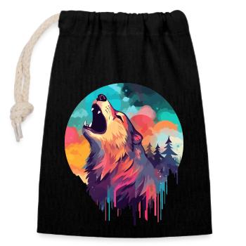 Loup sauvage hurlant sur la Lune - Sac cadeau en coton avec cordon (14 x 20 cm) - noir - Devant