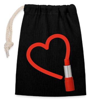 Rouge à lèvres rouge avec cœur - Sac cadeau en coton avec cordon (14 x 20 cm) - noir - Devant