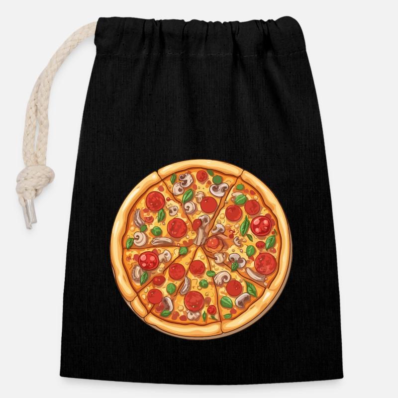 Super pizza délicieuse - Sac cadeau en coton avec cordon (14 x 20 cm) - noir