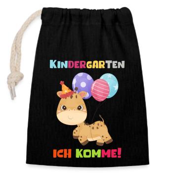 Kindergarten 2023 Ich Komme Mädchen Kita Geschenk - Verschließbarer Geschenkbeutel aus Baumwolle (14x20cm) - Schwarz - Vorne
