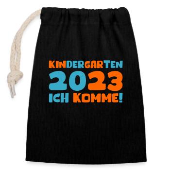 Kindergarten 2023 Ich Komme Mädchen Kita Geschenk - Verschließbarer Geschenkbeutel aus Baumwolle (14x20cm) - Schwarz - Vorne