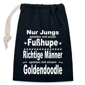 Jungs, Männer, Fußhupe - Goldendoodle - Verschließbarer Geschenkbeutel aus Baumwolle (14x20cm) - Navy - Vorne
