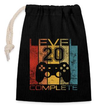 20 Geburtstag Gamer Level 20 complete Vintage - Verschließbarer Geschenkbeutel aus Baumwolle (14x20cm) - Schwarz - Vorne