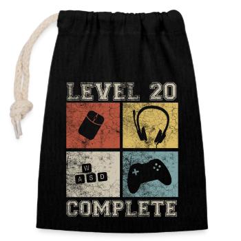 20 Geburtstag Gamer Level 20 complete Vintage - Verschließbarer Geschenkbeutel aus Baumwolle (14x20cm) - Schwarz - Vorne