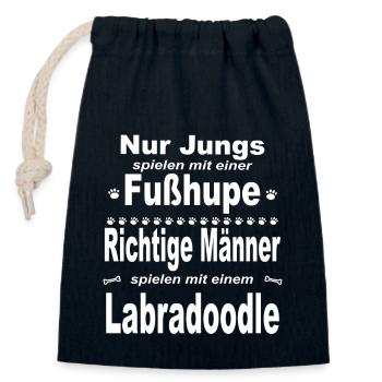 Jungs, Männer, Fußhupe - Labradoodle - Verschließbarer Geschenkbeutel aus Baumwolle (14x20cm) - Navy - Vorne