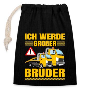Großer Bruder Abschlepper Geschwister Kind - Verschließbarer Geschenkbeutel aus Baumwolle (14x20cm) - Schwarz - Vorne