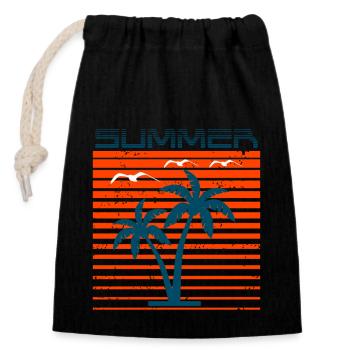 Sommer Palmen - Verschließbarer Geschenkbeutel aus Baumwolle (14x20cm) - Schwarz - Vorne