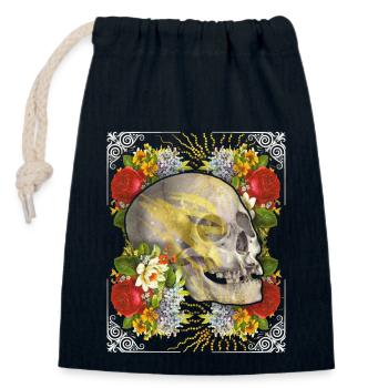 Crâne crâne crâne avec roses vintage - Sac cadeau en coton avec cordon (14 x 20 cm) - bleu marine - Devant