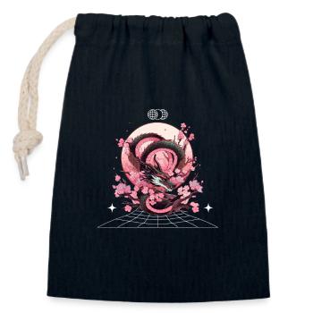 Japanese Asian Dragon Cool Oriental Arts Dragon - Closable cotton gift bag (14x20cm) - navy - Front