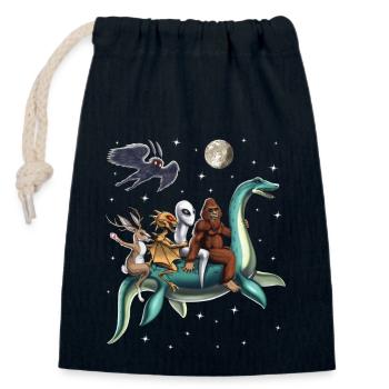 Cryptids Journey - Closable cotton gift bag (14x20cm) - navy - Front