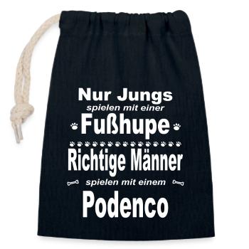 Jungs, Männer, Fußhupe - Podenco - Verschließbarer Geschenkbeutel aus Baumwolle (14x20cm) - Navy - Vorne