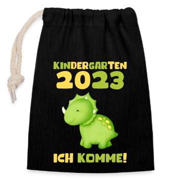 Kindergarten 2023 Ich Komme Jungen Kita Geschenk - Verschließbarer Geschenkbeutel aus Baumwolle (14x20cm) - Schwarz - Vorne