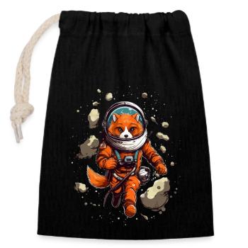 Cute cartoon fox as astronaut with spacesuit - Closable cotton gift bag (14x20cm) - black - Front