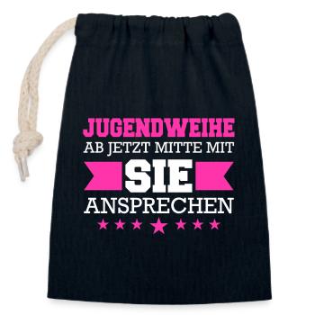 Jugendweihe Mädchen Junge Erwachsen - Verschließbarer Geschenkbeutel aus Baumwolle (14x20cm) - Navy - Vorne