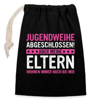 Jugendweihe Mädchen Junge Erwachsen - Verschließbarer Geschenkbeutel aus Baumwolle (14x20cm) - Schwarz - Vorne