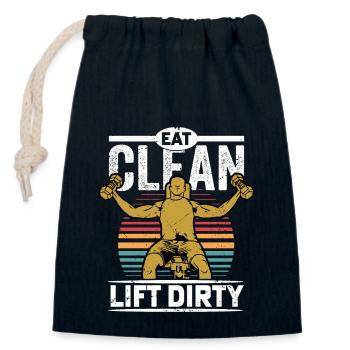 Eat Clean Lift Dirty Weight Lifting Workout - Closable cotton gift bag (14x20cm) - navy - Front