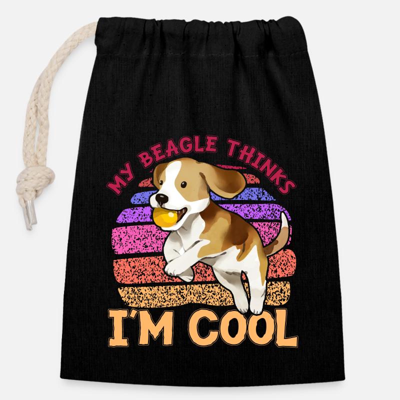 My Beagle thinks I'm cool - Verschließbarer Geschenkbeutel aus Baumwolle (14x20cm) - Schwarz