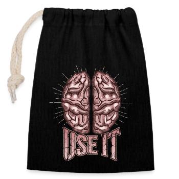Brain, funny saying, use-it - Closable cotton gift bag (14x20cm) - black - Front
