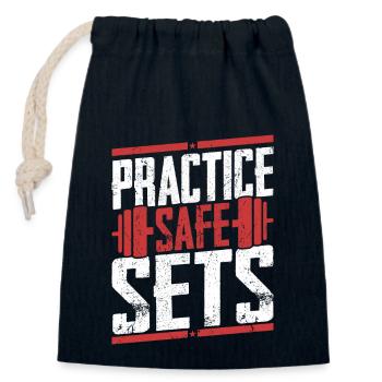 Practice Safe Sets Weight Lifting Workout Training - Closable cotton gift bag (14x20cm) - navy - Front