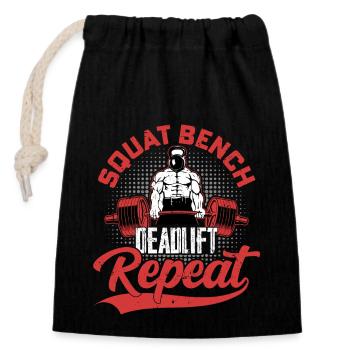 Squat, Bench, Deadlift, Repeat Weight Lifting Trai - Closable cotton gift bag (14x20cm) - black - Front