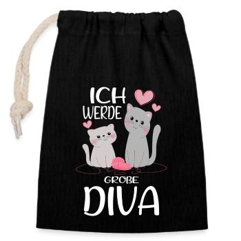 Werde Große Schwester Diva Verkünden Katzen - Verschließbarer Geschenkbeutel aus Baumwolle (14x20cm) - Schwarz - Vorne