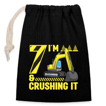 Construction Party 7ème anniversaire 7 ans Digger - Sac cadeau en coton avec cordon (14 x 20 cm) - noir - Devant