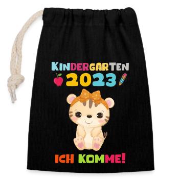 Kindergarten 2023 Ich Komme Mädchen Kita Geschenk - Verschließbarer Geschenkbeutel aus Baumwolle (14x20cm) - Schwarz - Vorne