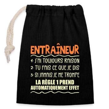 Coach Cadeau | Entraîneur Handball Football Rugby - Sac cadeau en coton avec cordon (14 x 20 cm) - noir - Devant