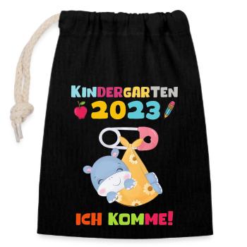 Kindergarten 2023 Ich Komme Mädchen Kita Geschenk - Verschließbarer Geschenkbeutel aus Baumwolle (14x20cm) - Schwarz - Vorne