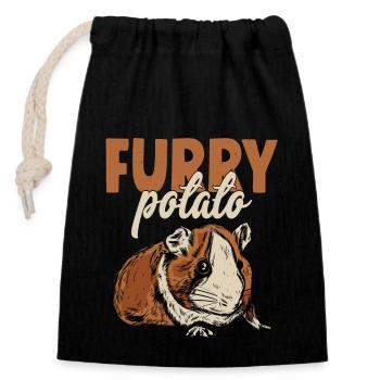 Furry Potato Rodent Guniea Pig Cavy Lover - Closable cotton gift bag (14x20cm) - black - Front