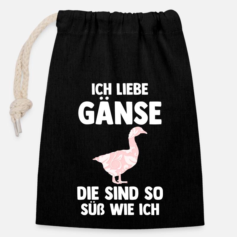 Gans Gänse - Verschließbarer Geschenkbeutel aus Baumwolle (14x20cm) - Schwarz