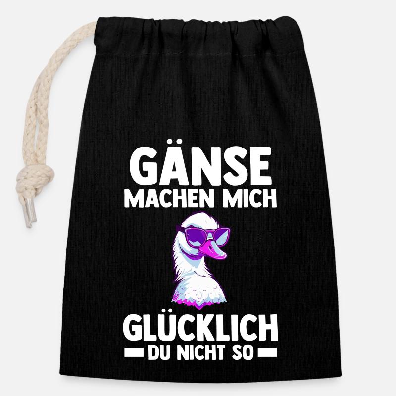 Gans Gänse - Verschließbarer Geschenkbeutel aus Baumwolle (14x20cm) - Schwarz