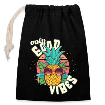 Que des bonnes vibrations : Good Life Ananas avec des lunettes de soleil - Sac cadeau en coton avec cordon (14 x 20 cm) - noir - Devant