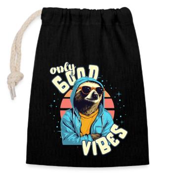 Only Good Vibes: Good Life Faultier mit Jacke - Verschließbarer Geschenkbeutel aus Baumwolle (14x20cm) - Schwarz - Vorne
