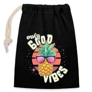 Que des bonnes vibrations : Good Life Ananas avec des lunettes de soleil - Sac cadeau en coton avec cordon (14 x 20 cm) - noir - Devant