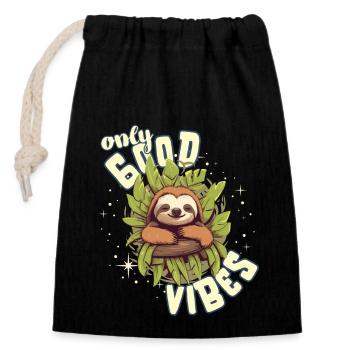 Only Good Vibes: Good Life Süßes Cartoon Faultier - Verschließbarer Geschenkbeutel aus Baumwolle (14x20cm) - Schwarz - Vorne