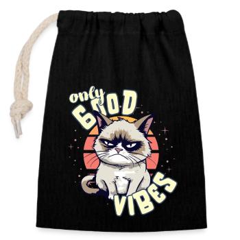 Only Good Vibes: Good Life Wütende Cartoon Katze - Verschließbarer Geschenkbeutel aus Baumwolle (14x20cm) - Schwarz - Vorne
