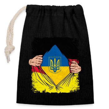 Ukrainisches Tryzub-Symbol auf deutscher Flagge - Ukraine - Verschließbarer Geschenkbeutel aus Baumwolle (14x20cm) - Schwarz - Vorne