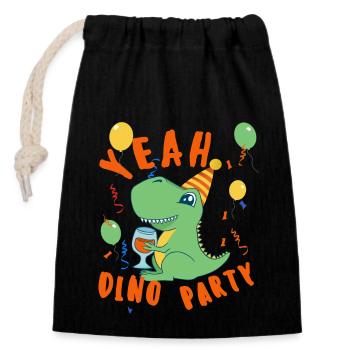 Yeah Dino Party - Verschließbarer Geschenkbeutel aus Baumwolle (14x20cm) - Schwarz - Vorne