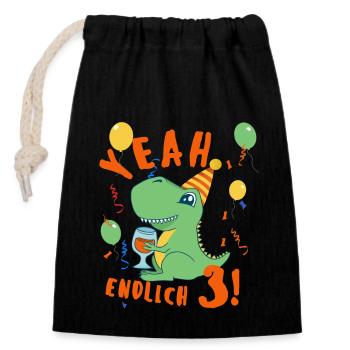 Yeah Dino endlich 3 - Verschließbarer Geschenkbeutel aus Baumwolle (14x20cm) - Schwarz - Vorne