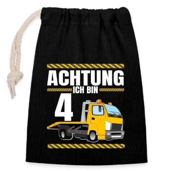 Achtung Ich Bin 4 Jahre Geburtstag Abschleppwagen - Verschließbarer Geschenkbeutel aus Baumwolle (14x20cm) - Schwarz - Vorne
