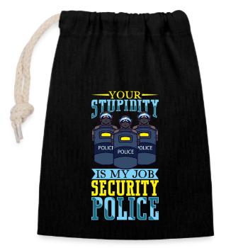 Police Cop Officer Police Office - Closable cotton gift bag (14x20cm) - black - Front