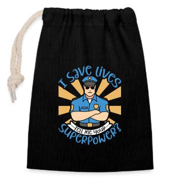 Police Cop Officer Police Office - Closable cotton gift bag (14x20cm) - black - Front