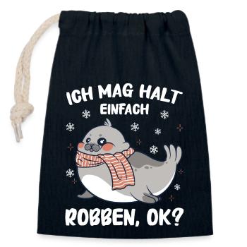 Robbe Robben Seerobbe Seelöwe Tier Seehund - Verschließbarer Geschenkbeutel aus Baumwolle (14x20cm) - Navy - Vorne
