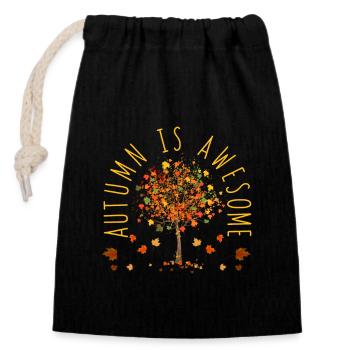 Autumn Is Awesome Autumn Vibes Leaves Hello - Closable cotton gift bag (14x20cm) - black - Front