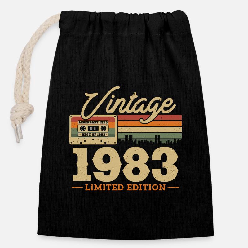 Vintage Anniversary 1983 Limited Edition - Gavepose av bomull med lukkemekanisme (14x20cm) - svart