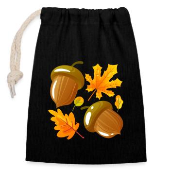 Autumn Leaves Acorns Fall Lover Thanksgiving - Closable cotton gift bag (14x20cm) - black - Front