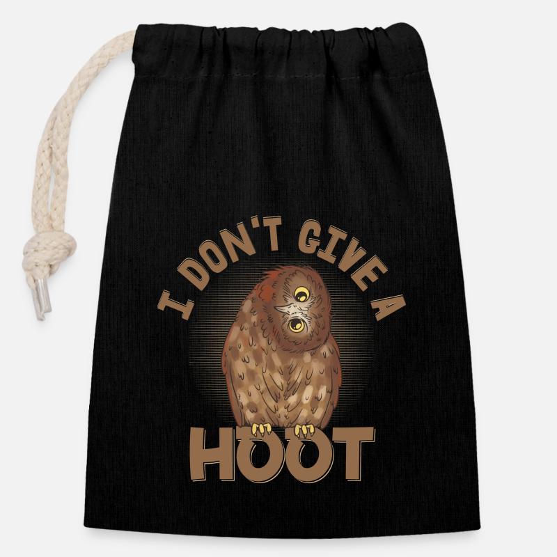 Je ne donne pas un oiseau nocturne Hoot Night Owl - Sac cadeau en coton avec cordon (14 x 20 cm) - noir