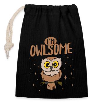 I'm Owlsome Nocturnal Bird Night Owl - Verschließbarer Geschenkbeutel aus Baumwolle (14x20cm) - Schwarz - Vorne