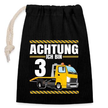Achtung Ich Bin 3 Jahre Geburtstag Abschleppwagen - Verschließbarer Geschenkbeutel aus Baumwolle (14x20cm) - Schwarz - Vorne